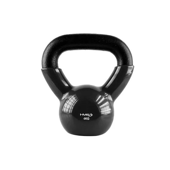 HMS KNV kettlebell do ćwiczeń hantla treningowa pokryta winylem czarny, Waga: 4 kg